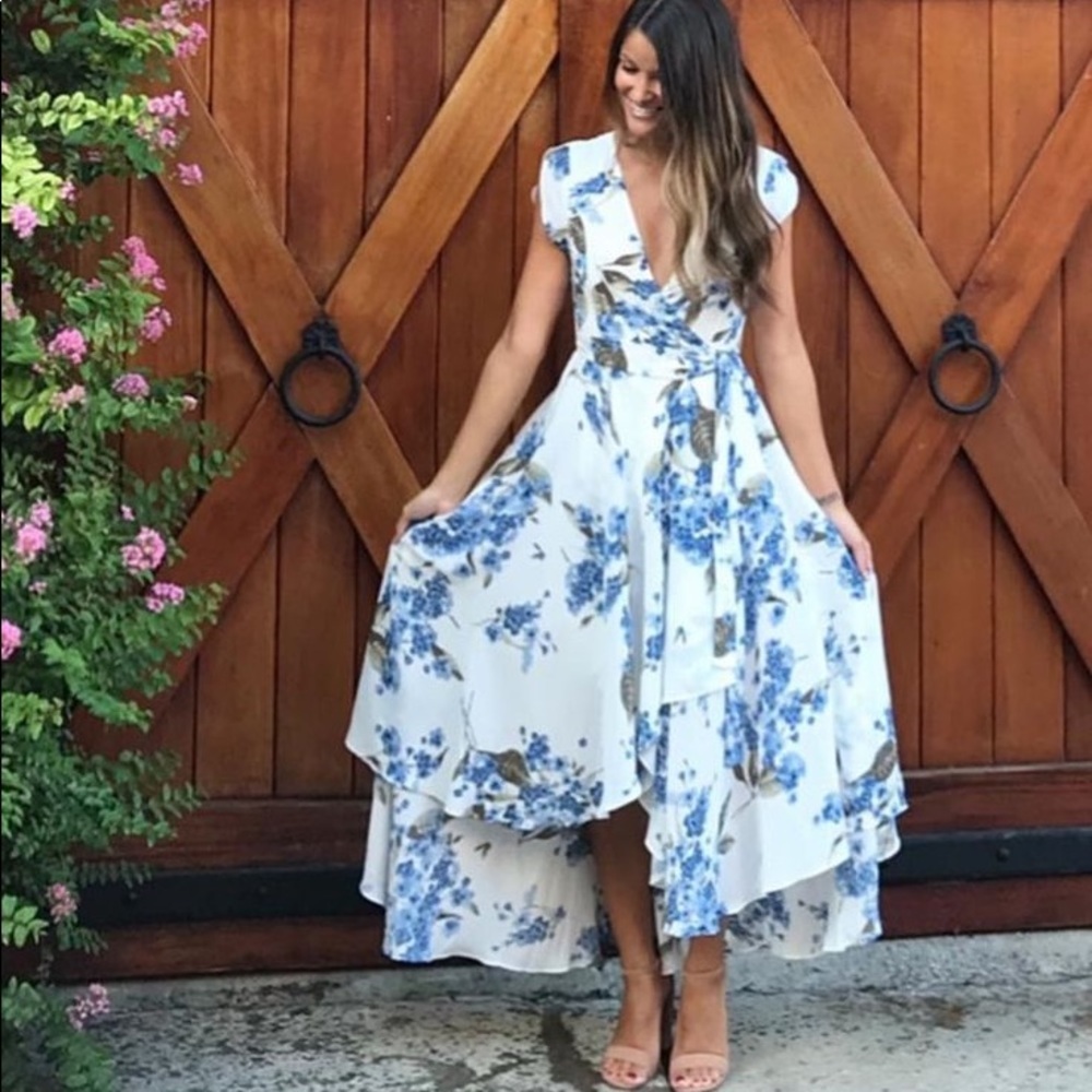 Lulu's Blue Floral High Low Dress